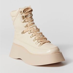 Circus NY by Sam Edelman Women Gail Cream Color Platform Lace Up Boots Size 8.5